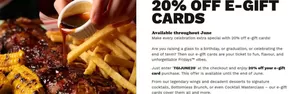 T.G.I. Friday's catalogue in Strood | 20% Off E-Gift Cards | 2025-06-18T00:00:00.000Z - 2025-06-22T00:00:00.000Z